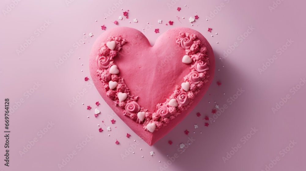 Top View Pink Heart Shaped Cake , Background Image,Valentine Background Images, Hd