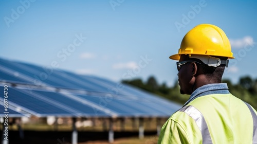 real photo of worker near the solar plant field © Bilal