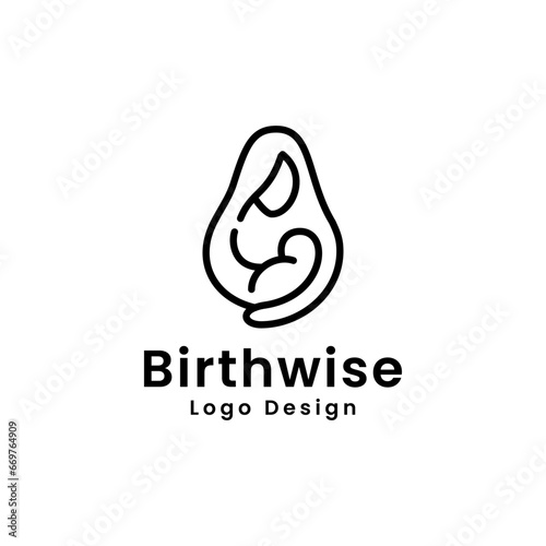 Birthwise logo, vector of pregnant women and leaves, healthy mother's logo, nutrition and care for pregnant women logo template