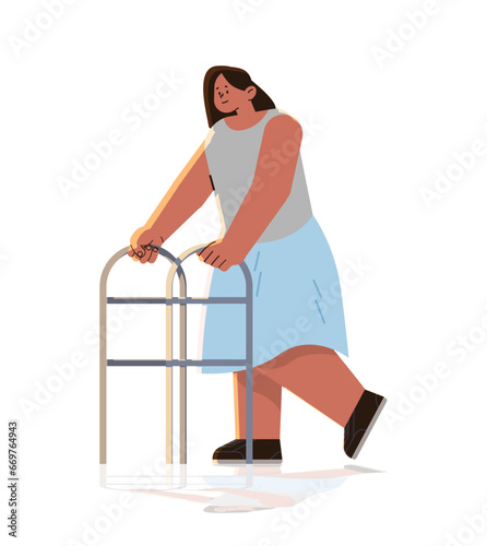 disabled woman standing with walking stick people with disabilities concept