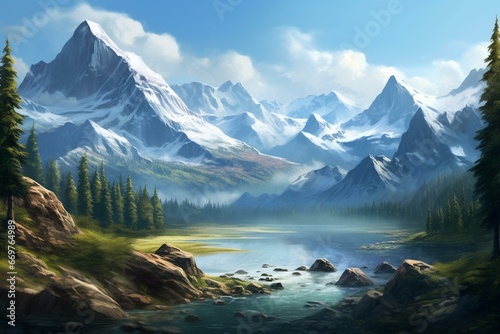 Scenic mountains representing the grandeur and allure of the natural world. Generative AI © Safi