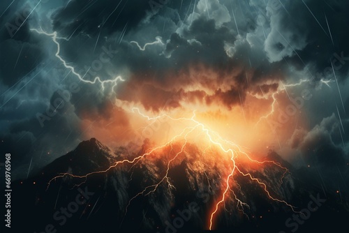 Illustration of lightning on a dark sky. Generative AI