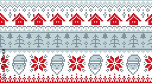 Nordic pattern for Christmas, New Year or winter design. Knitted pattern with nordic snowflakes. Design for hat, ugly sweater, jumper, paper card.