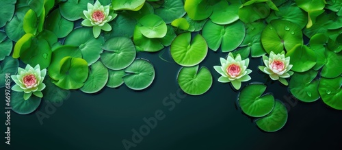 Background of green water lily plants photo