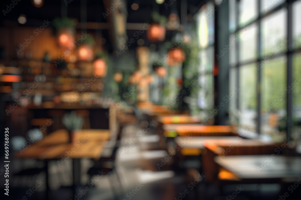 Abstract blur and defocused coffee shop cafe and restaurant interior for background