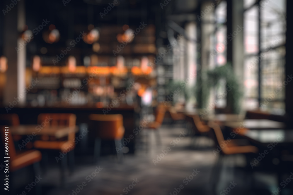 Obraz premium Abstract blur and defocused coffee shop cafe and restaurant interior for background