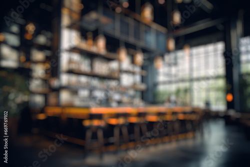 Abstract blur and defocused coffee shop cafe and restaurant interior for background