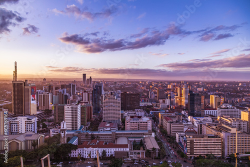 Nairobi City County Kenya Capital Sunset Sunrise Sundowner Golden Hour Cityscapes Skyline Skyscrapers Landscapes Tall Building Landmarks In Kenya East Africa Aerial Clouds Safaris Travel Documentary  photo
