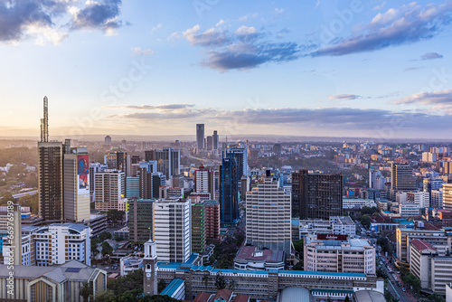 Nairobi City County Kenya's Capital Sunset Sunrise Sundowner Golden Hour Cityscapes Skyline Skyscrapers Landscapes Tall Building Landmarks In Kenya East Africa Aerial Tower High-rise Modern City House photo