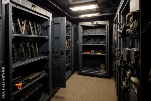 Secure storage or dedicated area emphasizing safe handling and precautions with firearms. Generative AI