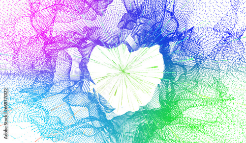 3D abstract digital technology multicolored light particles wave
