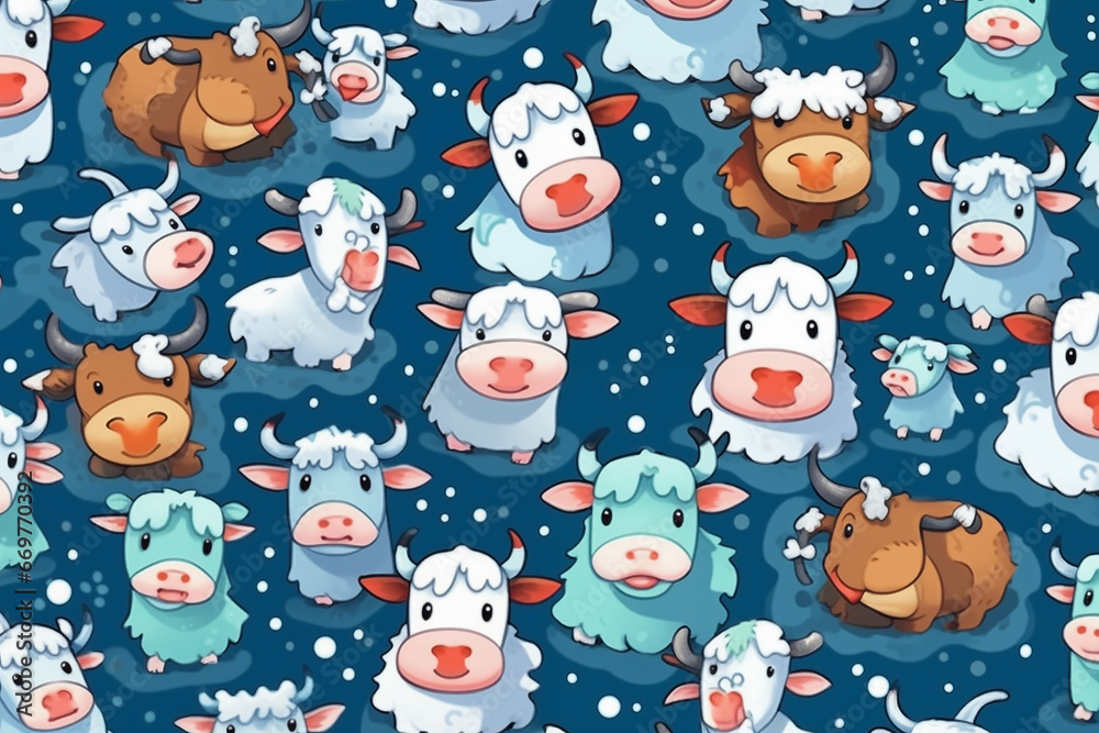 The cute cow Christmas pattern on a background is ideal for gift wrapping paper, .poster,backgrounds, and other high-quality prints.