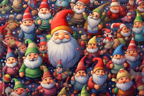 The cute Christmas Holiday Gnomes pattern on a background is ideal for gift wrapping paper, .poster,backgrounds, and other high-quality prints.