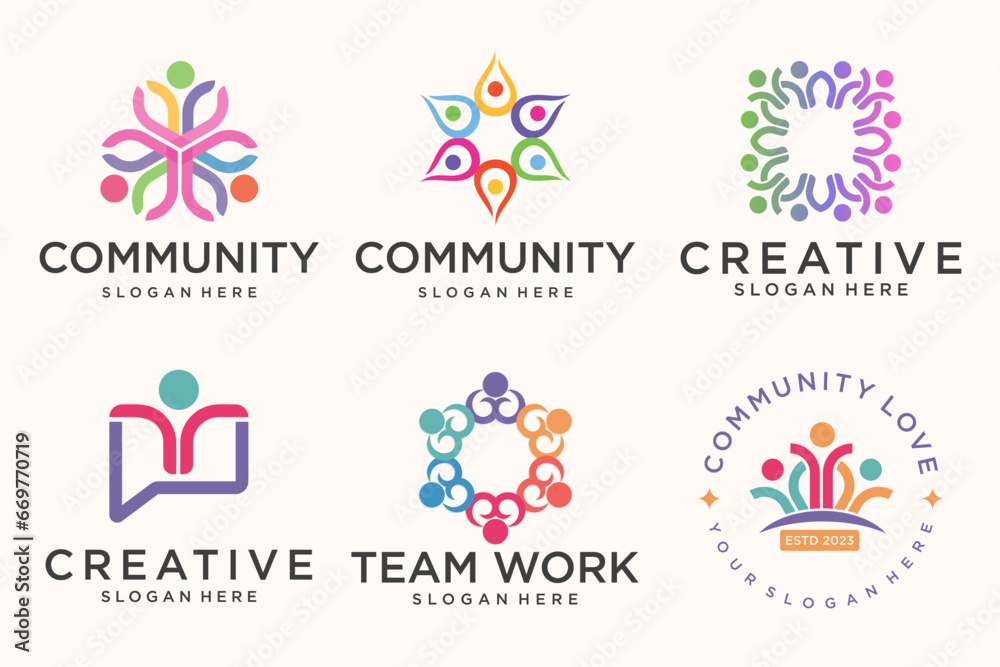 people teamwork logo icon set symbol of community