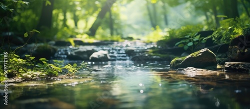 Abstract nature background with river in forest slightly blurred