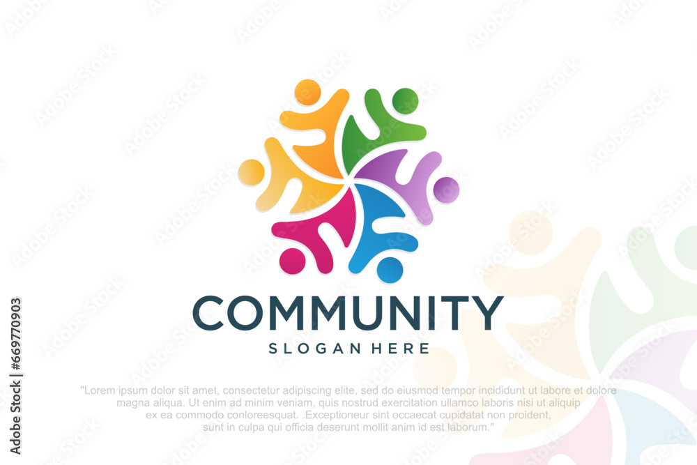 People, community, team, creative hub, social connection logo design vector