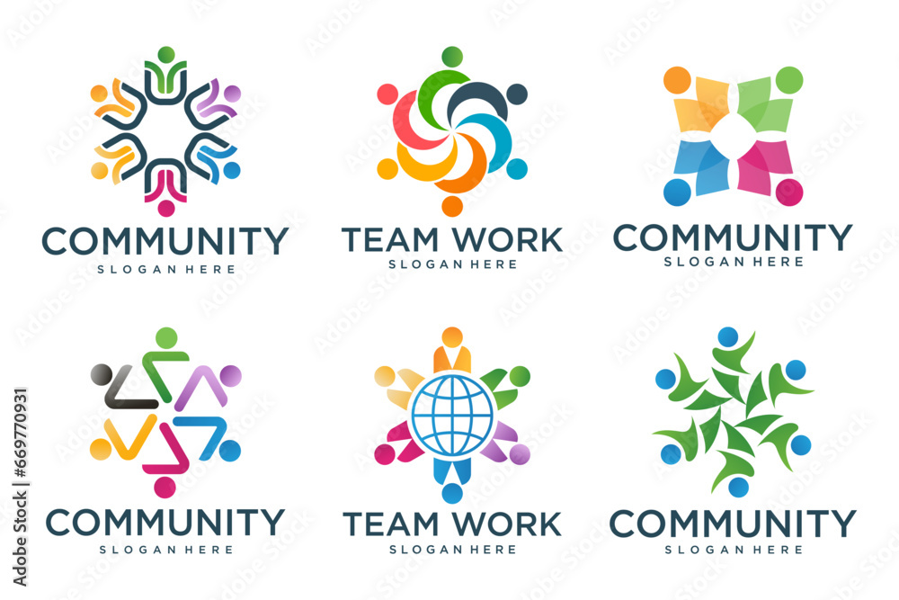 social media network people logo icons set. symbol of community ,family,and business group.