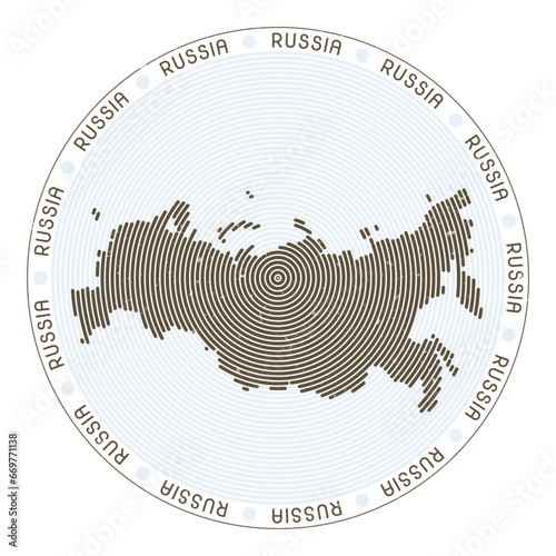 Russia shape radial arcs. Country round icon. Russia logo design poster. Powerful vector illustration.