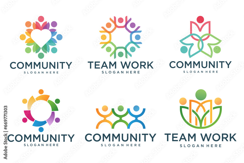 people connect logo icon set design template .symbol of teamwork ,community and family