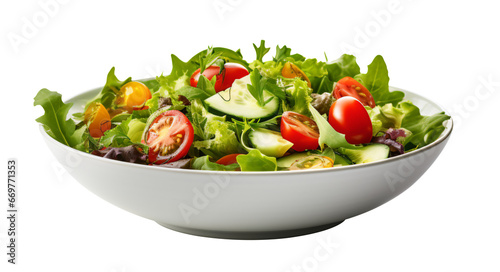 Fresh salad in a white plate. transparency background. Side shot - Generative AI