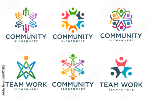 people connect logo icon set design template .symbol of teamwork ,community and family photo