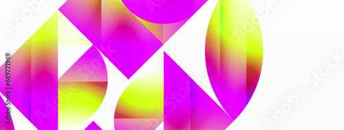Serene gradient template. Circles and triangles mingle in minimalist perfection. Gentle fusion of forms and hues creates balanced yet captivating backdrop, embodying modern sophistication