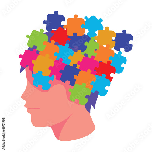 autism boy with puzzles in brain