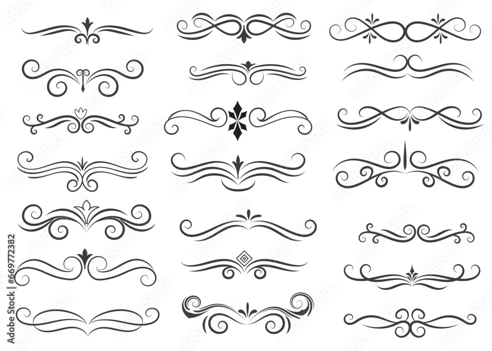 Page Divider And Design Elements. Set of Various Simple Black Divider Design, Assorted Divider Collection Template Vector. Collection of floral dividers elements mega decoration for Calligraphy. Page Divider And Design Elements. Set of Various Simple Black Divider Design, Assorted Divider Collection Template Vector. Collection of floral dividers elements mega decoration for Calligraphy.