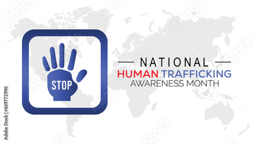Vector illustration on the theme of National Human trafficking Awareness Month observed each year during January.banner, Holiday, poster, card and background design.