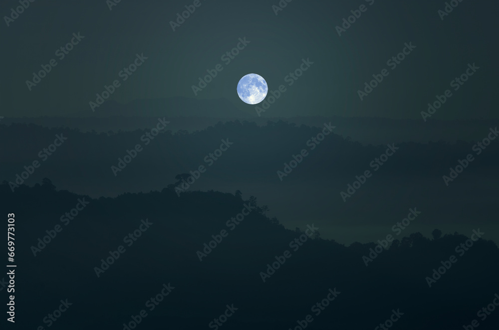 Bright full moon over ranges in early morning Bright full moon over ranges in early morning