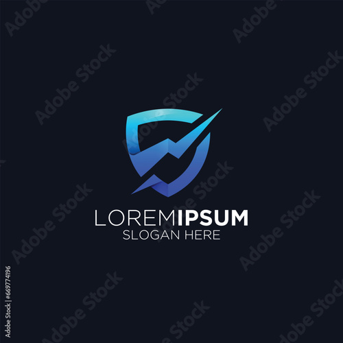 blue lightning shield technology company logo