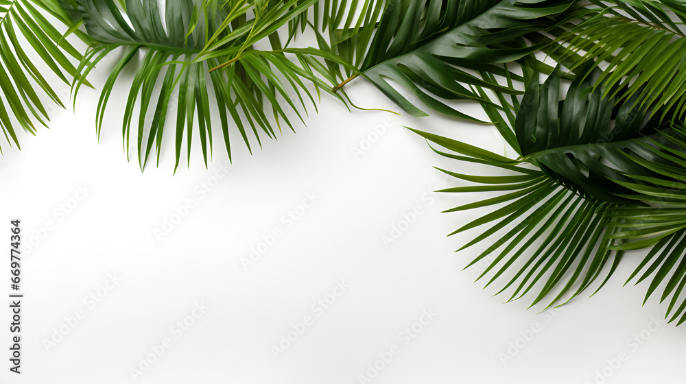 Compotition of tropical leaves on white background for advertising