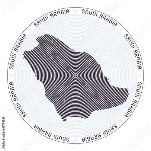 Saudi Arabia shape radial arcs. Country round icon. Saudi Arabia logo design poster. Modern vector illustration.