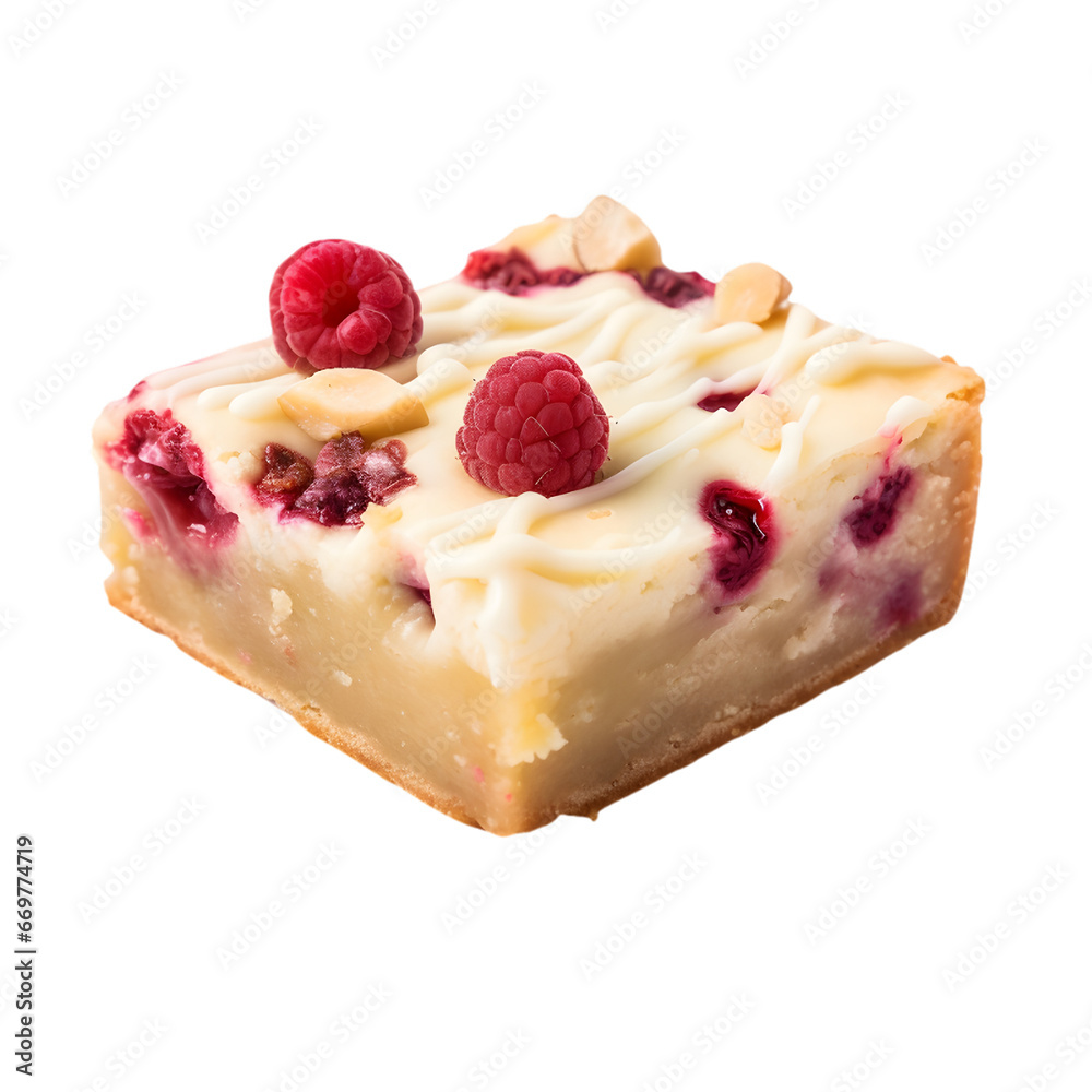 Dessert White Chocolate Raspberry Blondie Bar Isolated on a transparent background Dessert White Chocolate Raspberry Blondie Bar Isolated on a transparent background