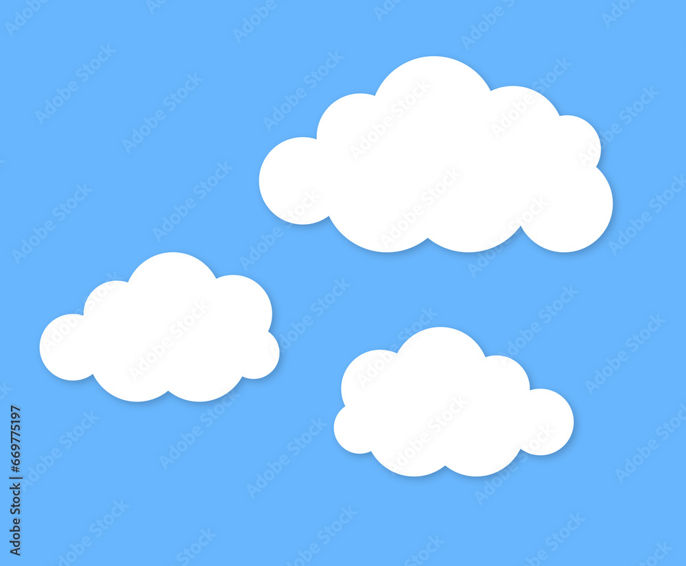 Set of cartoon illustrations of clouds on a blue background