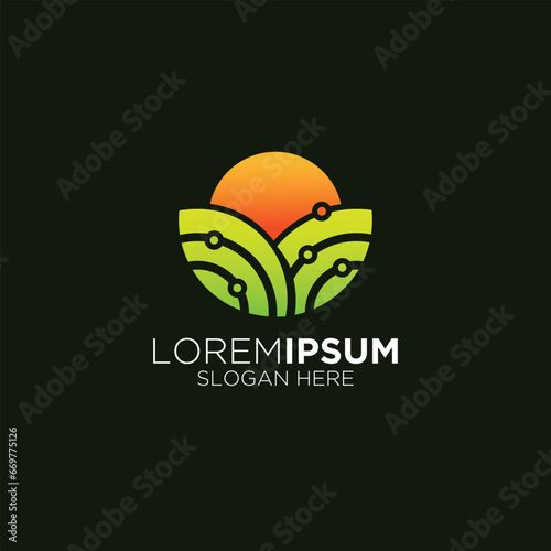 Sun rice field logo design for organic products