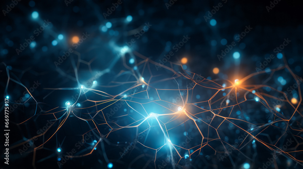 Brain stimulation activity with neuron close-up microscpoe illustration. Neurology, cognition, neuronal network, psychology, neuroscience scientific concepts. Ai generative Brain stimulation activity with neuron close-up microscpoe illustration. Neurology, cognition, neuronal network, psychology, neuroscience scientific concepts. Ai generative
