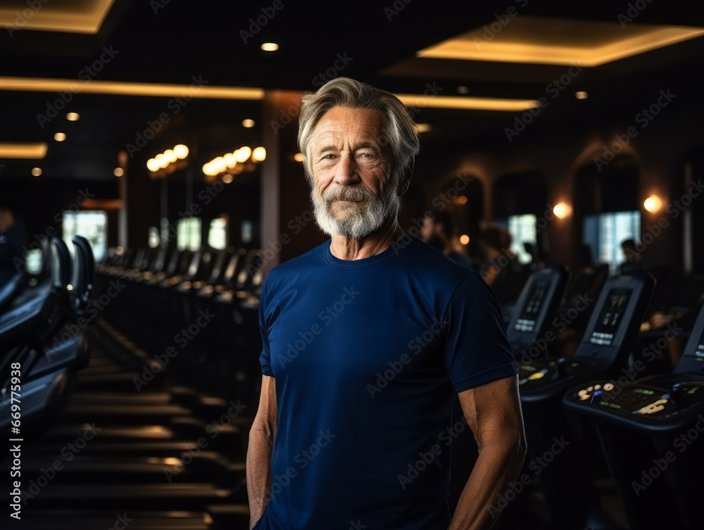 Old man training in gym. Healthy life with sport and fitness concept. Ai generative illustration Old man training in gym. Healthy life with sport and fitness concept. Ai generative illustration