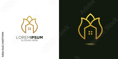 beautiful flower house shape logo