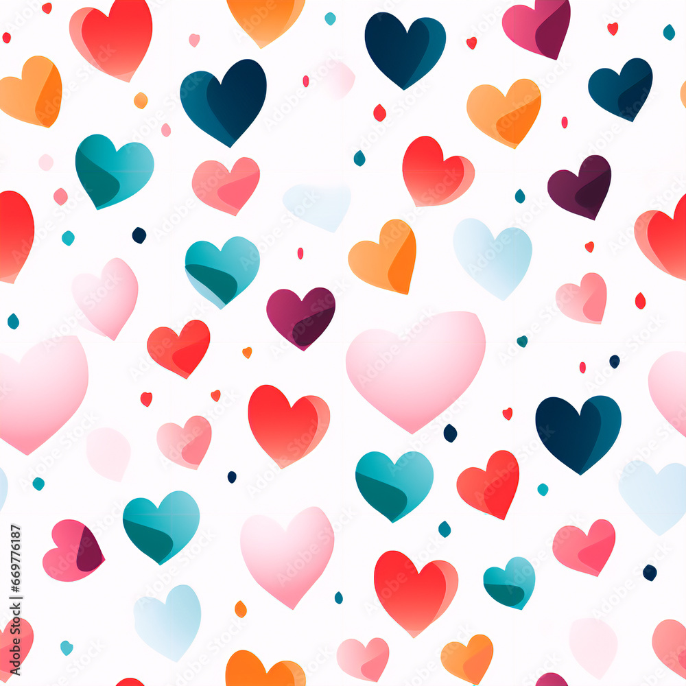 Pattern of multi-colored hearts on a white background. Valentine's Day