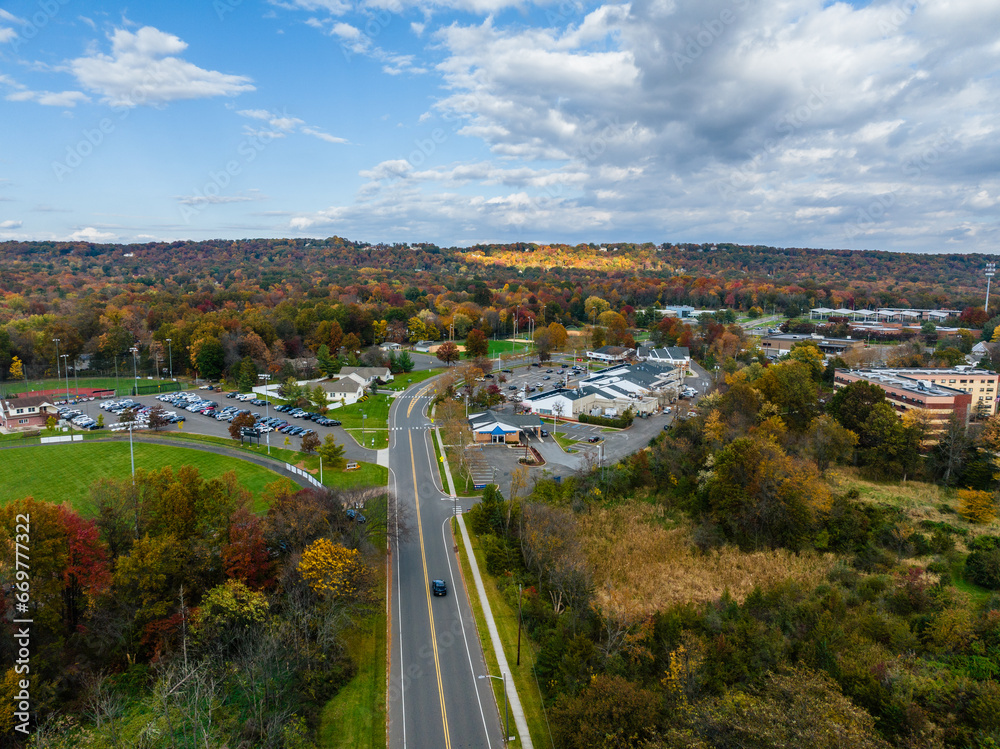 Obraz premium Aerial Drone of Bridgewater New Jersey Sunset 