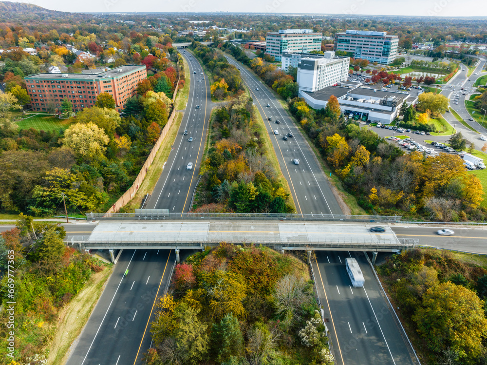 Fototapeta premium Aerial Drone of Bridgewater New Jersey Sunset