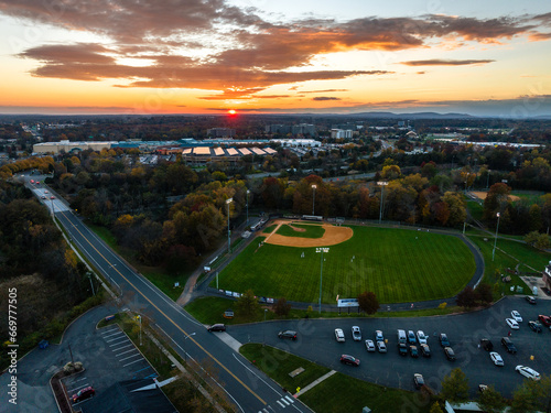 Aerial Drone of Bridgewater New Jersey Sunset 