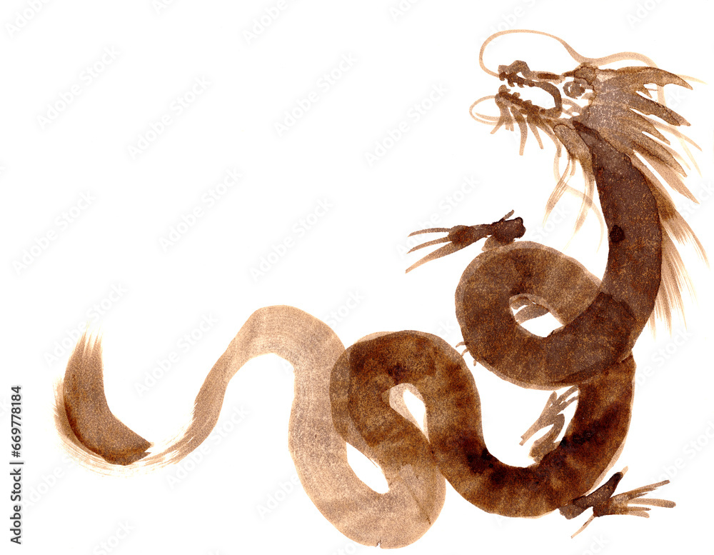 Obraz premium monochrome dragon on white background, chinese brush painting