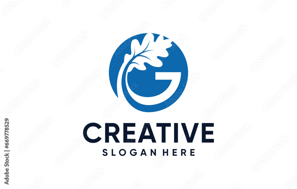 letter G negative space modern oak leaf logo design