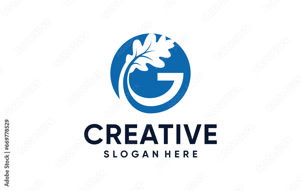 letter G negative space modern oak leaf logo design letter G negative space modern oak leaf logo design
