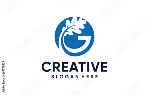 letter G negative space modern oak leaf logo design