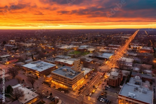 Bird's-eye cityscape of Merced, CA, USA. Generative AI photo