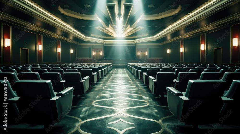 Interior of empty cinema with rows of seats, Concept of entertainment