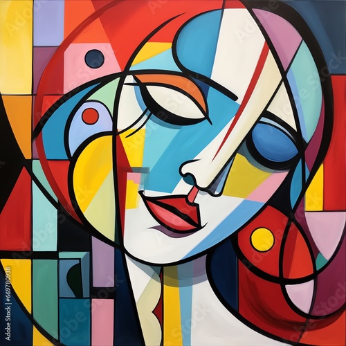 Dynamic Composition in Abstract Portrait  Exploring Intense Emotional Expression and Cubist Aesthetics